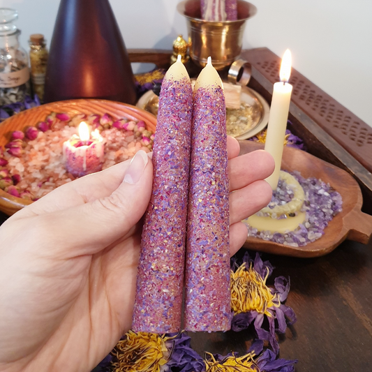 Blue Lotus & Rose Taper Beeswax Candle | Single