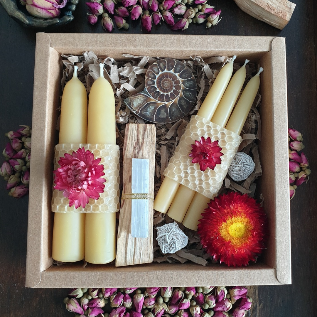 Beeswax Candles Gift Box ♡ For Presence & Peace (Red Paper Daisies)