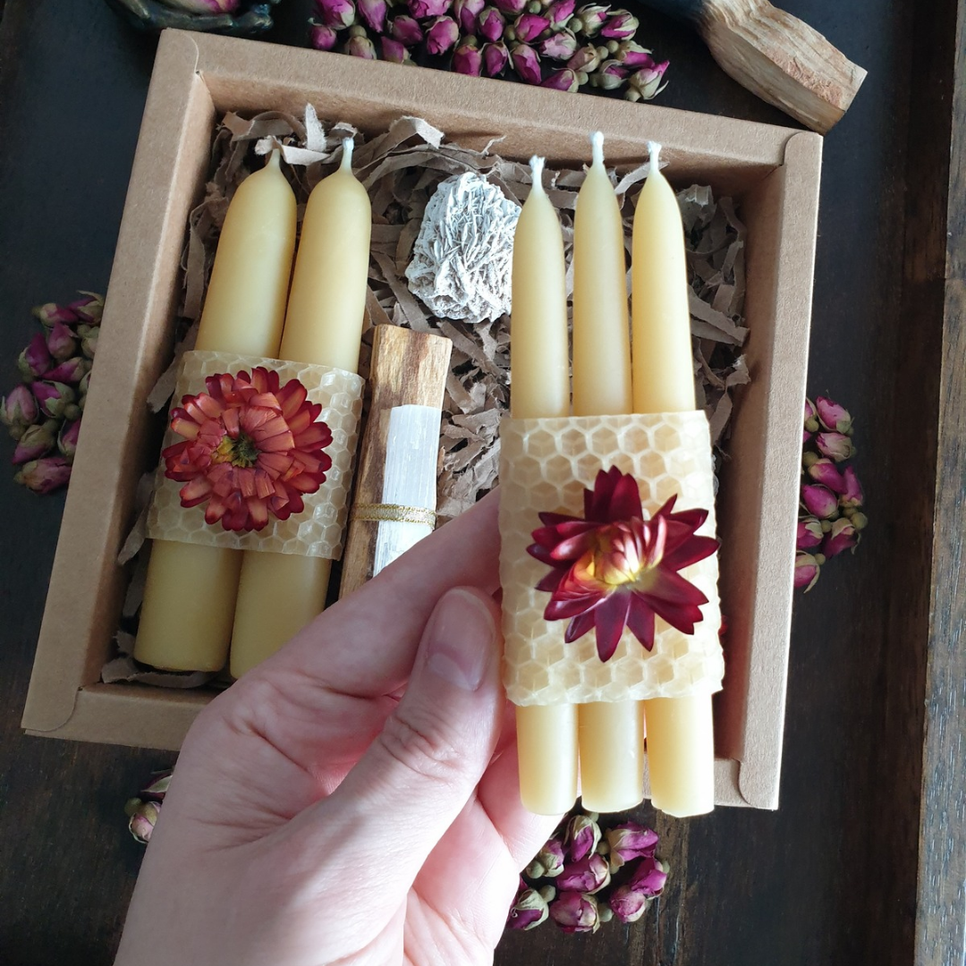 Beeswax Candles Gift Box ♡ For Presence & Peace (Red Paper Daisies)