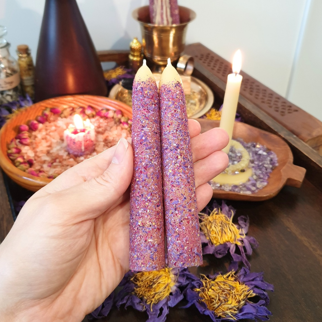 Blue Lotus & Rose Taper Beeswax Candle | Single