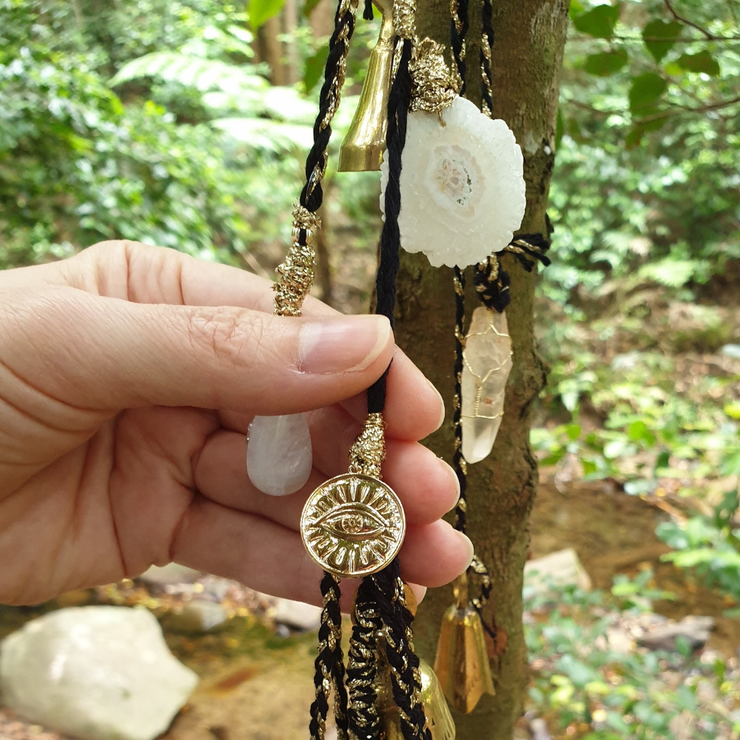 Hanging Witches Bells with Beaded Tassle & Gemstones