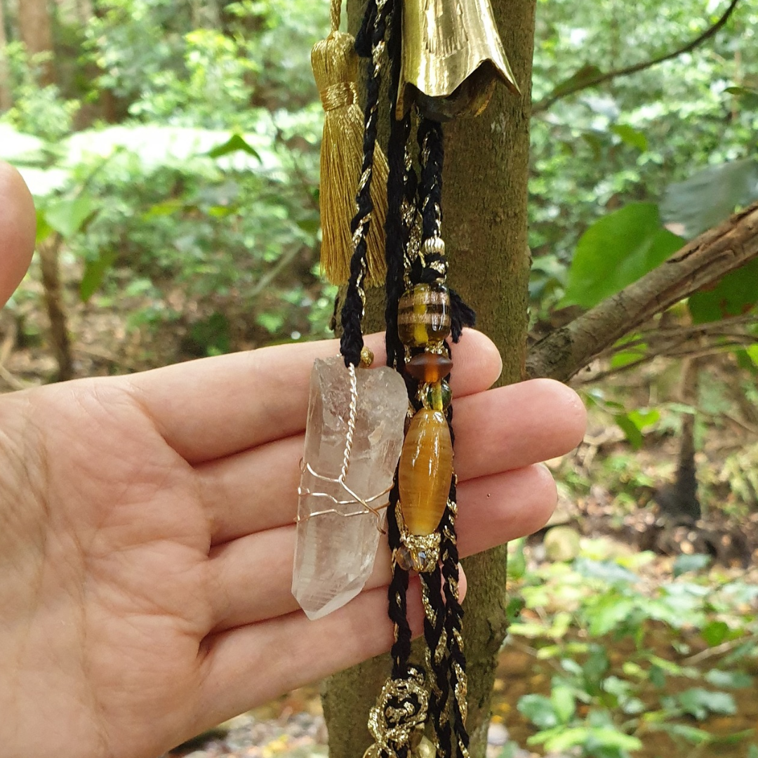 Hanging Witches Bells with Beaded Tassle & Gemstones