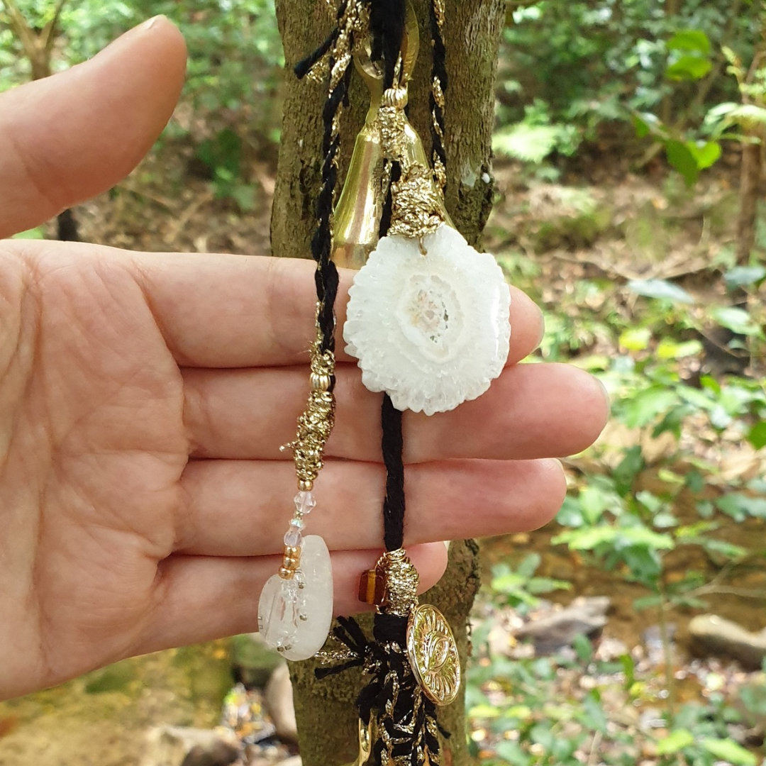 Hanging Witches Bells with Beaded Tassle & Gemstones