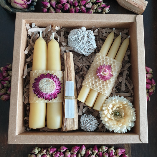 Beeswax Candles Gift Box ♡ For Presence & Peace (Purple Paper Daisies)