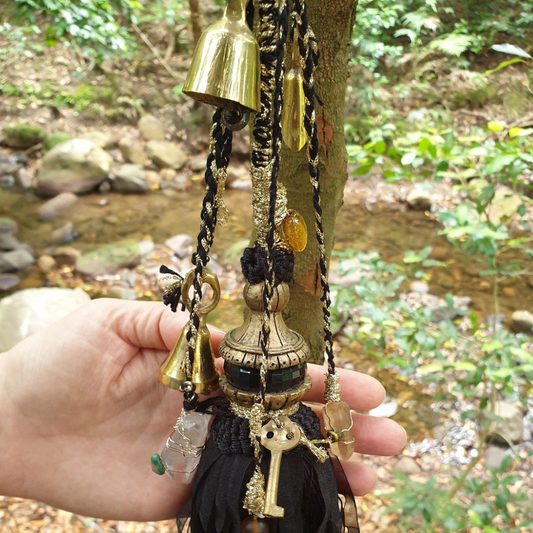 Hanging Witches Bells with Beaded Tassle & Gemstones