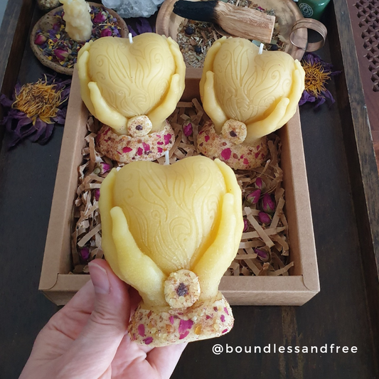 'Heart in Hands' Beeswax Candle with Sacred Rose & Resins