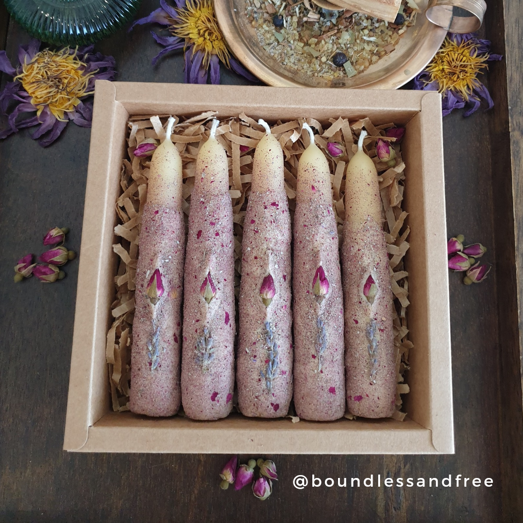 Lavender, Rose & Sage Taper Beeswax Candle | Single