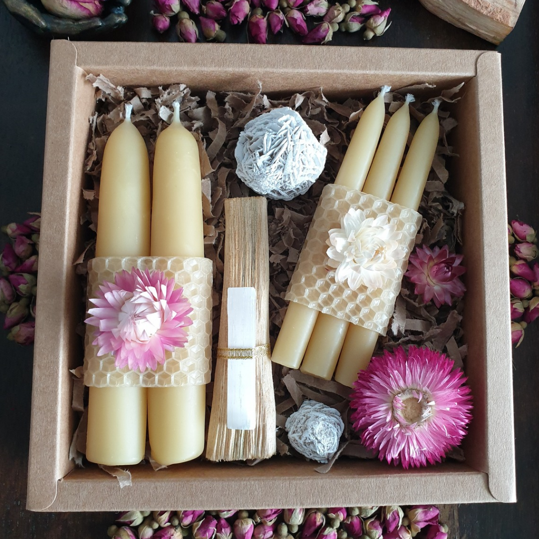 Beeswax Candles Gift Box ♡ For Presence & Peace (Pink Paper Daisies)